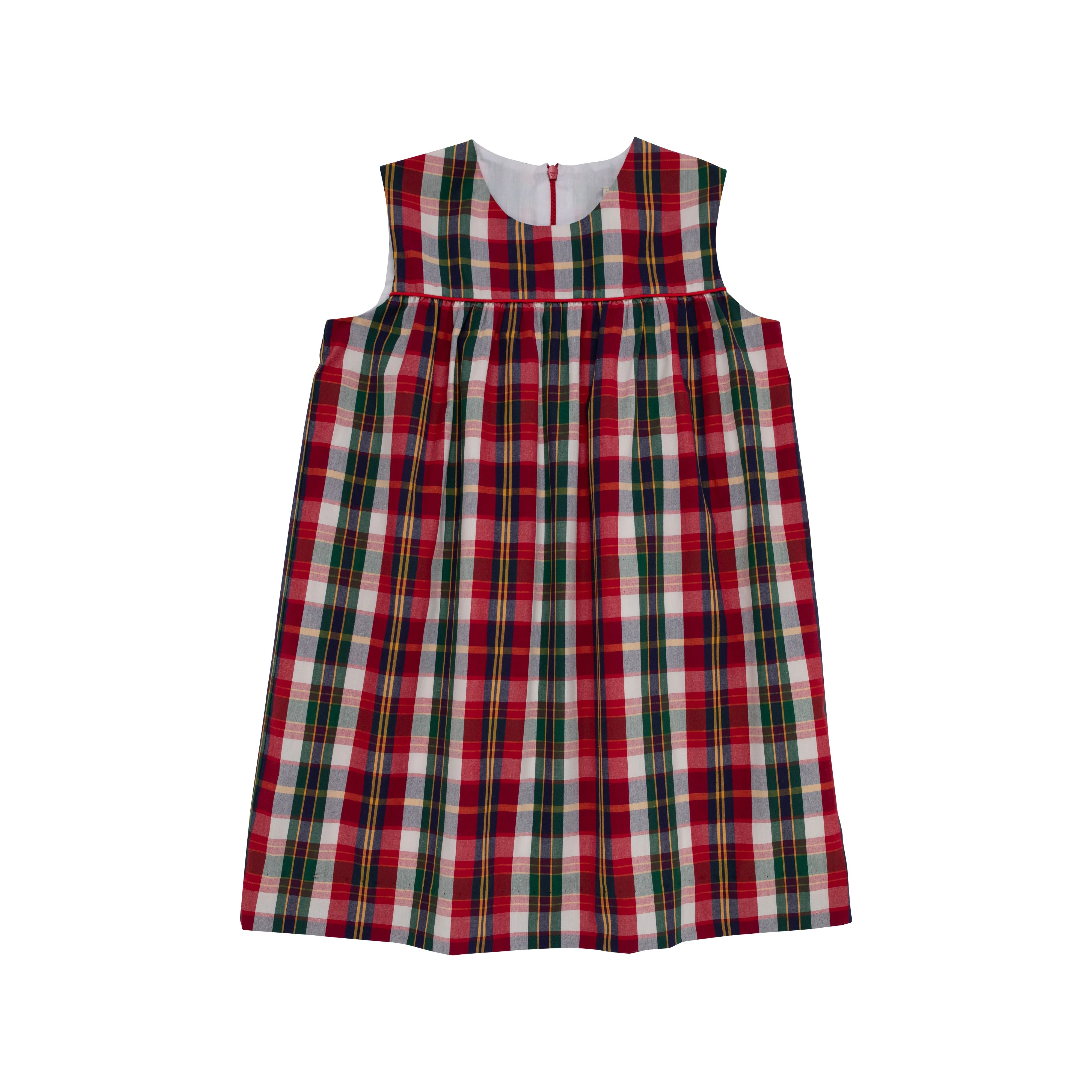 Sleeveless McFerran Frock - Chastain Park Plaid with Richmond Red Picot | The Beaufort Bonnet Company