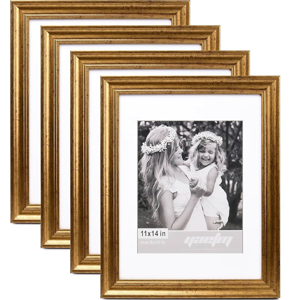 Yaetm 11x14 Gold Picture Frame with Mat for 8x10 Set of 4, 1.4" Wide Molding & Rustic Gold Frame ... | Amazon (US)