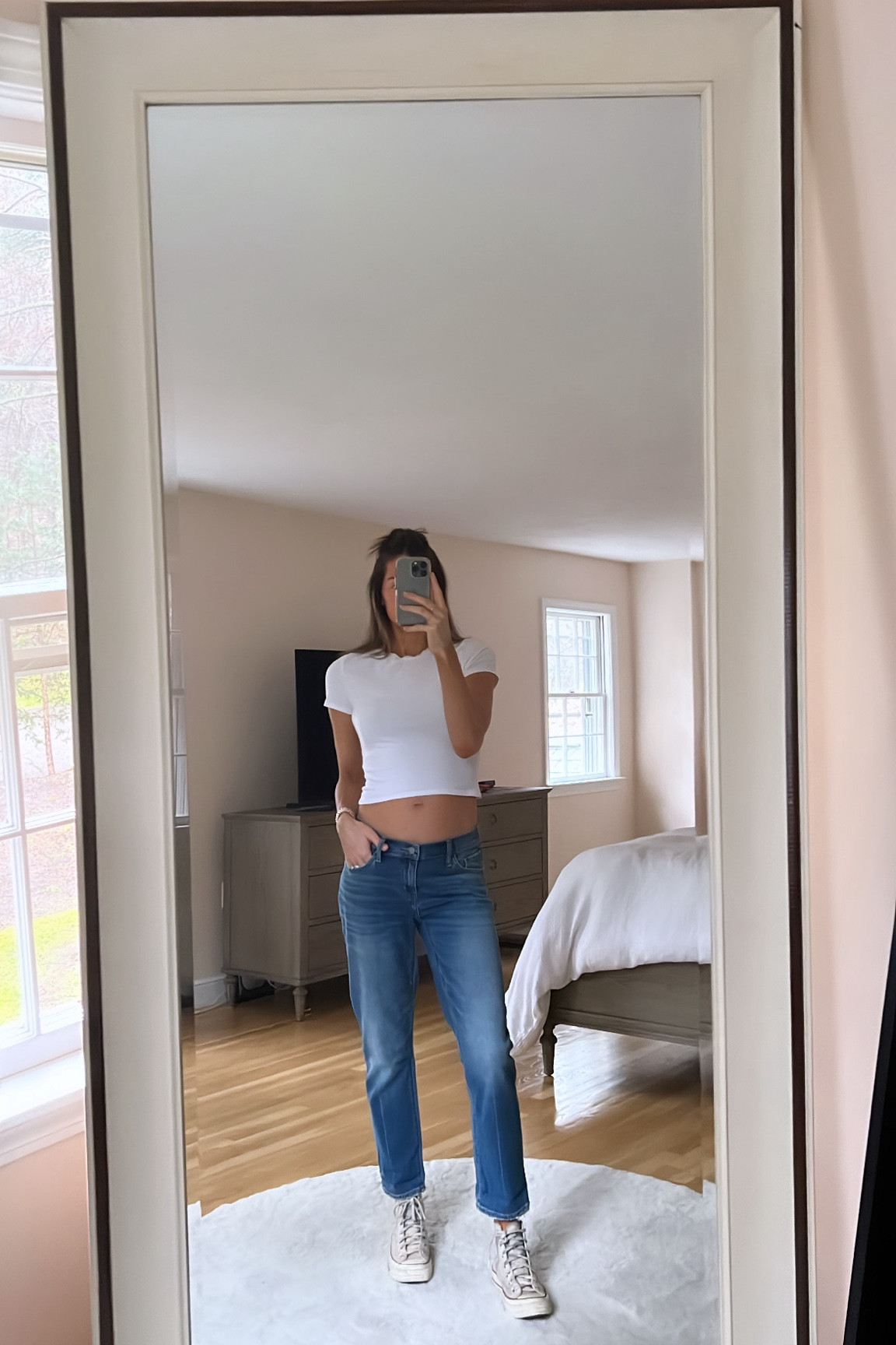 comfy rainy day fit 🌧️#LTKmaternity #LTKjeans #LTKsummeroutfit