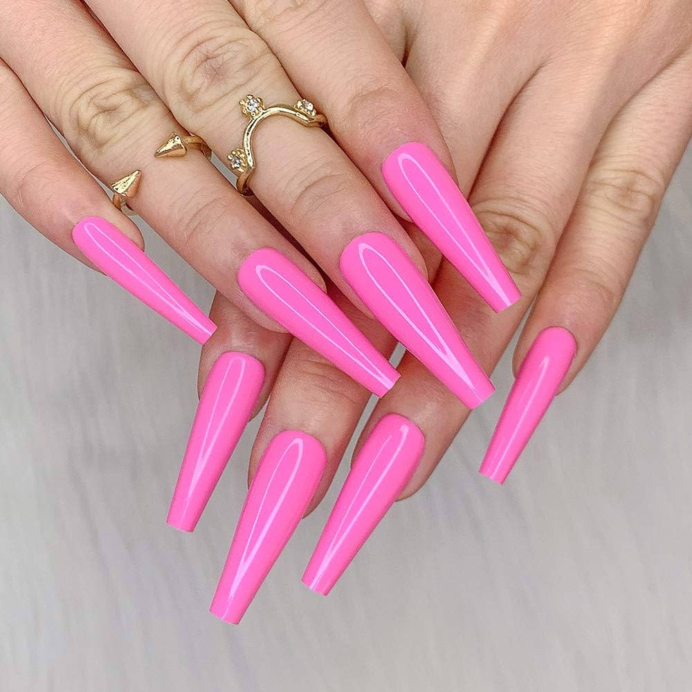 Artquee 24pcs Pink Pure Color Ballerina Long Coffin Glossy Fake Nails Press on Nail False Tips Ma... | Amazon (US)