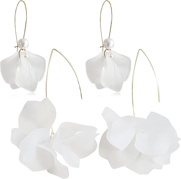 Boho Rose Petal Dangle Resin Earrings - Long Drop Acrylic Tiered Flower Earrings - Statement Exag... | Amazon (US)