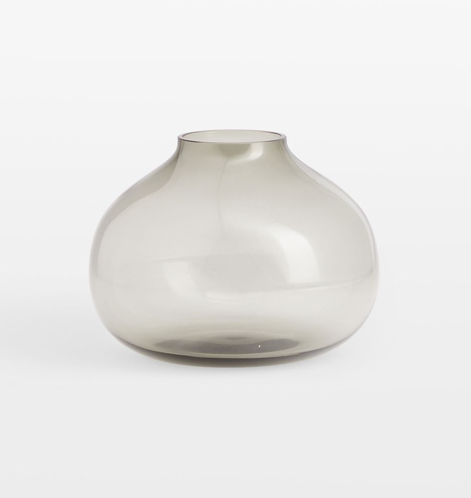 Audrey Small Low Round Smoke Glass Vase
 | Rejuvenation | Rejuvenation