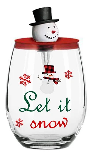 Holiday Time Christmas Stemless Wine Glass With Lid & Tree Bottle Stopper, Let It Snow - Walmart.... | Walmart (US)