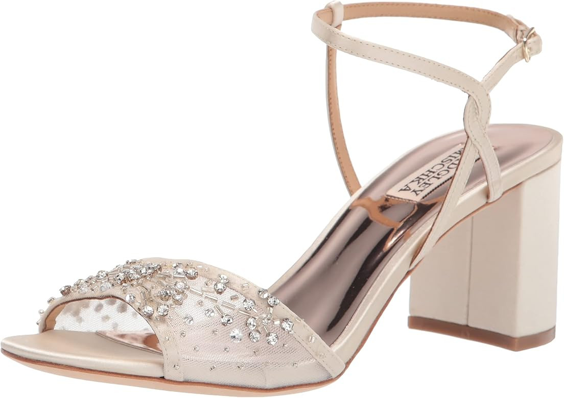 Amazon.com | Badgley Mischka Women's Blaine Heeled Sandal, Ivory Satin, 7 | Heeled Sandals | Amazon (US)