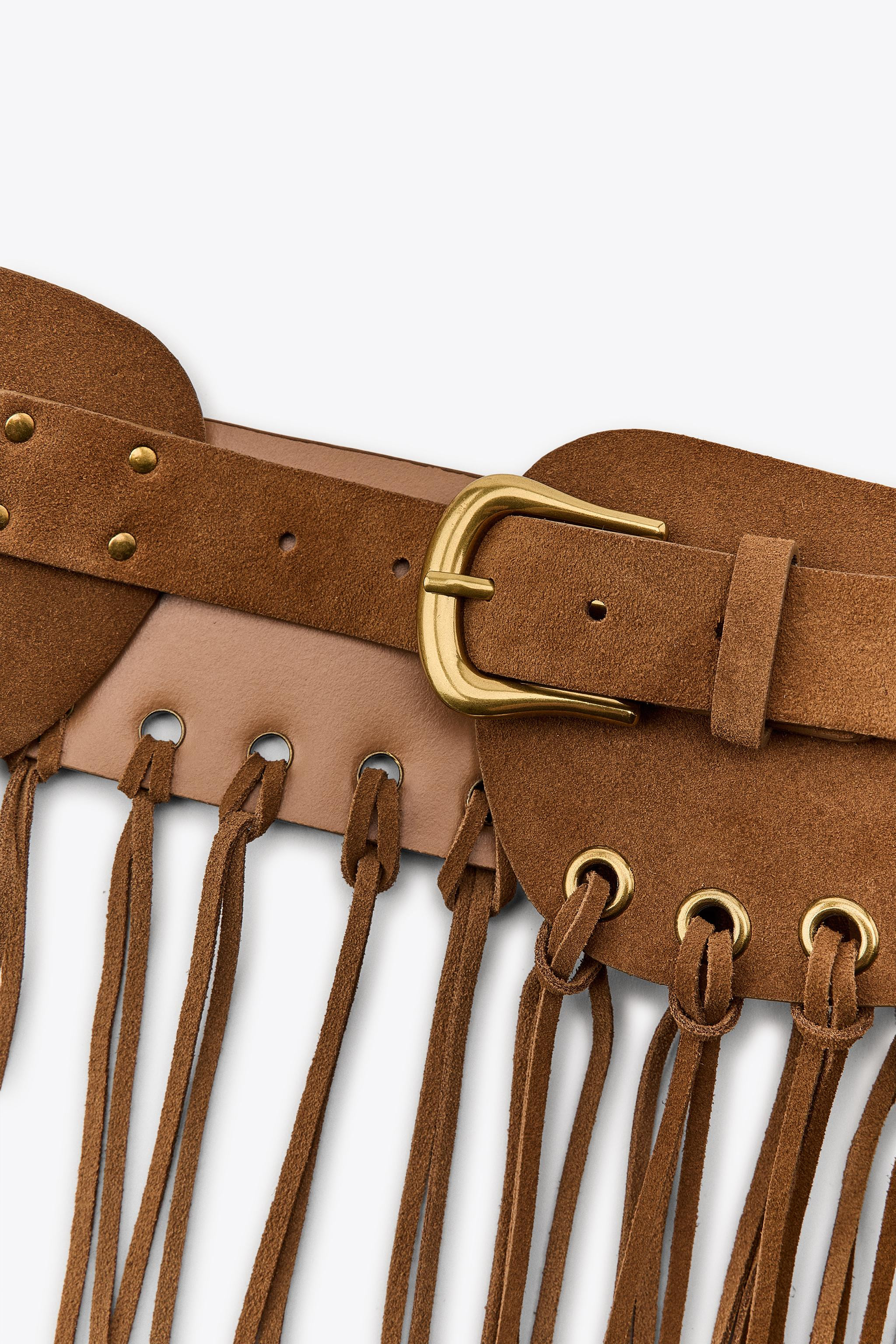 LEATHER FRINGED OBI BELT | Zara US