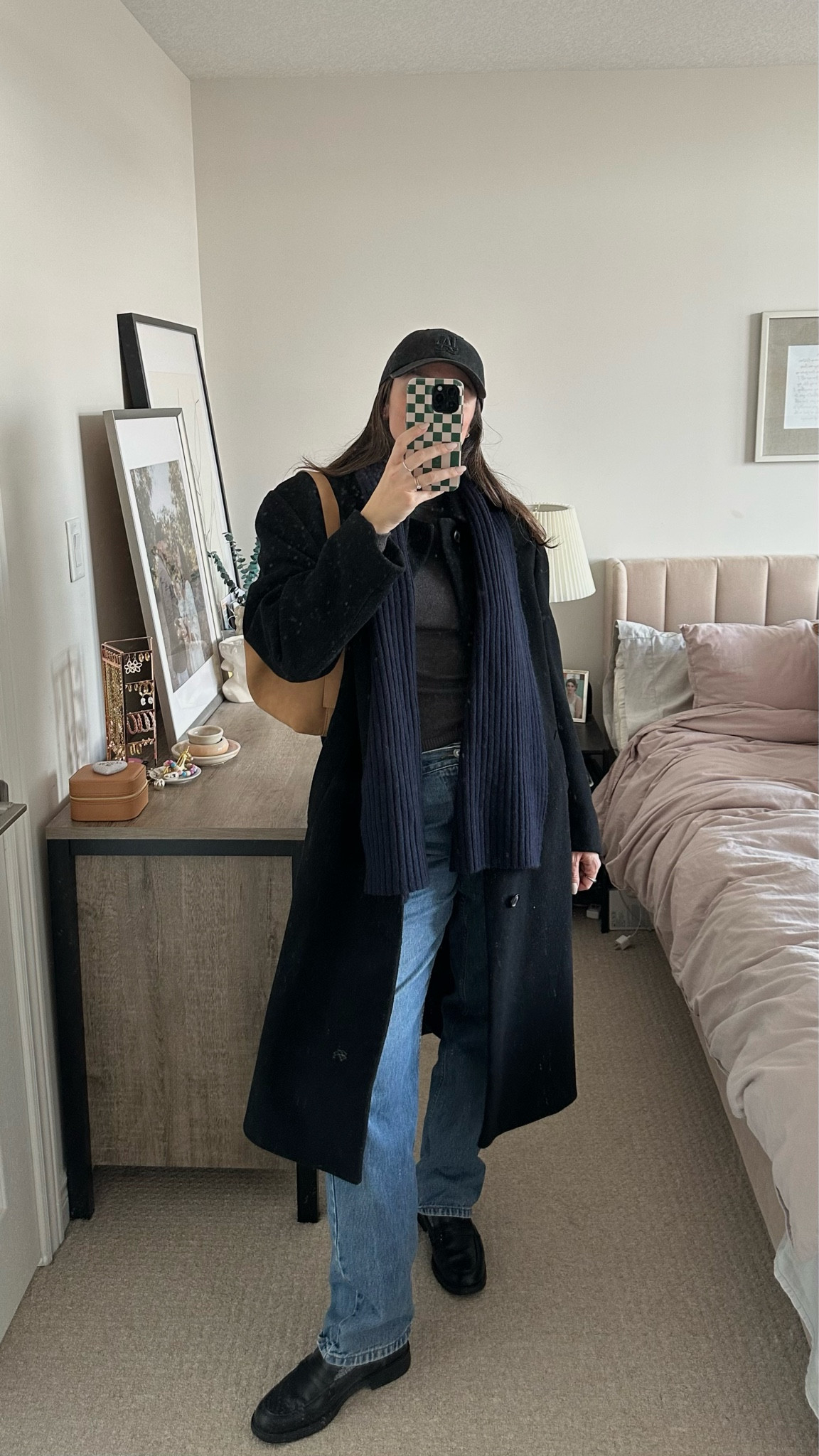 winter outfit ideas, wool coat styling, camel coat, navy scarf, navy outfit, loafer styling, brown suede bag, winter capsule wardrobe styling

#LTKwinter #LTKcanada #LTKstyletip