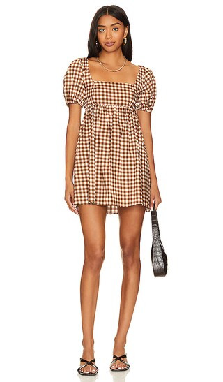 Smitten Babydoll Dress in Brown Gingham | Revolve Clothing (Global)