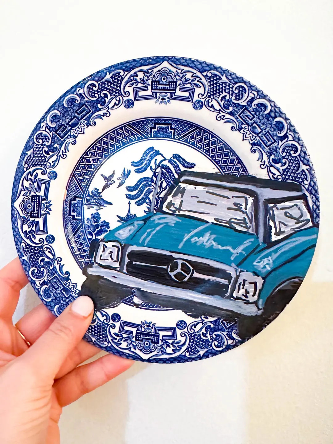 Vintage Car Painting on Blue Chinoiserie Plate - 'Mercedes' | Etsy (US)