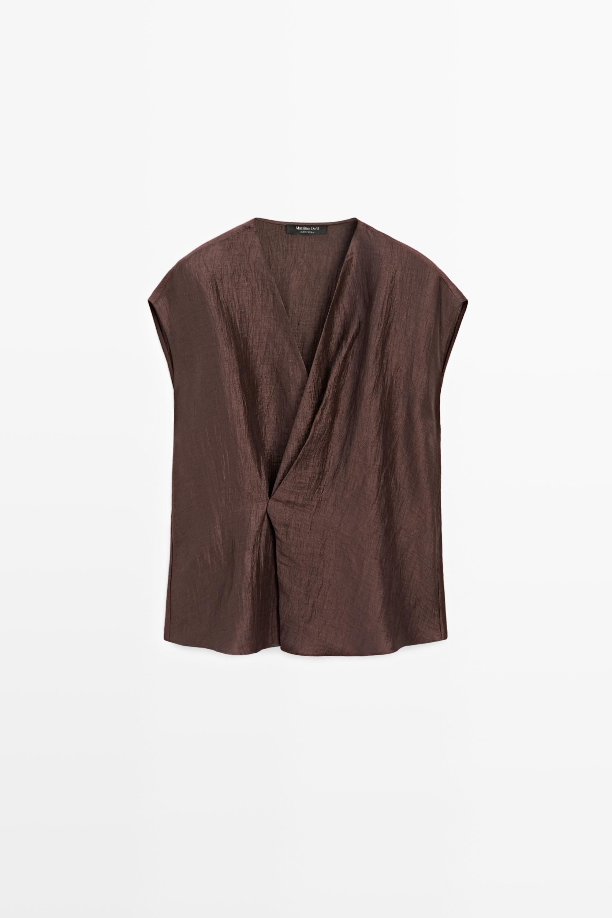 Fluid linen blend crossover kimono - BROWN | Massimo Dutti UK