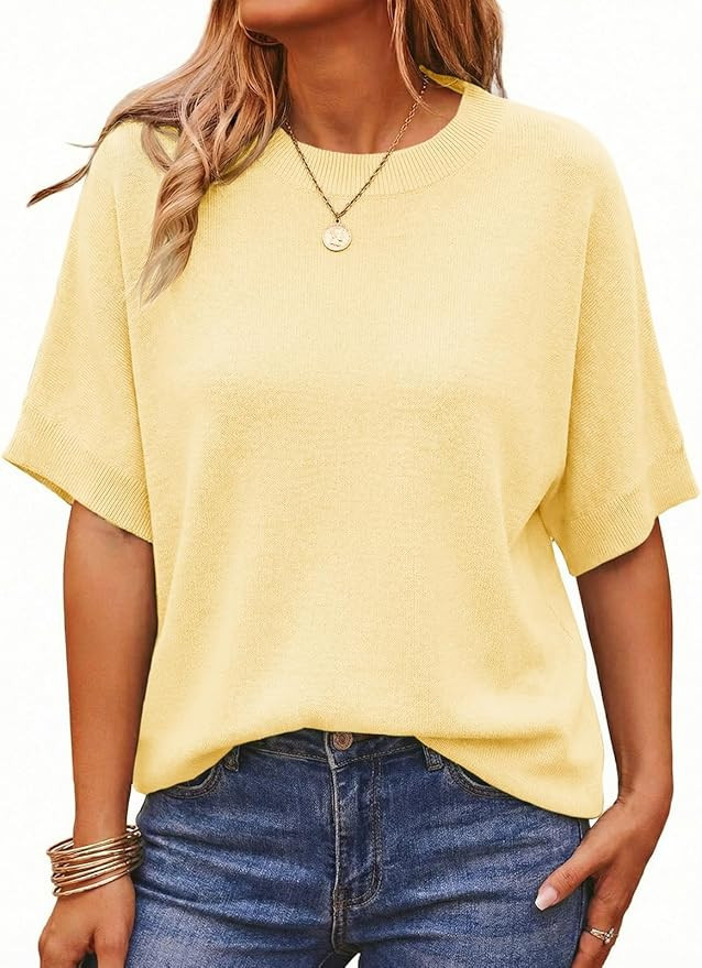 Saodimallsu Womens Short Batwing Sleeve Sweaters Oversized Crew Neck Casual Basic Knit Pullover T... | Amazon (US)