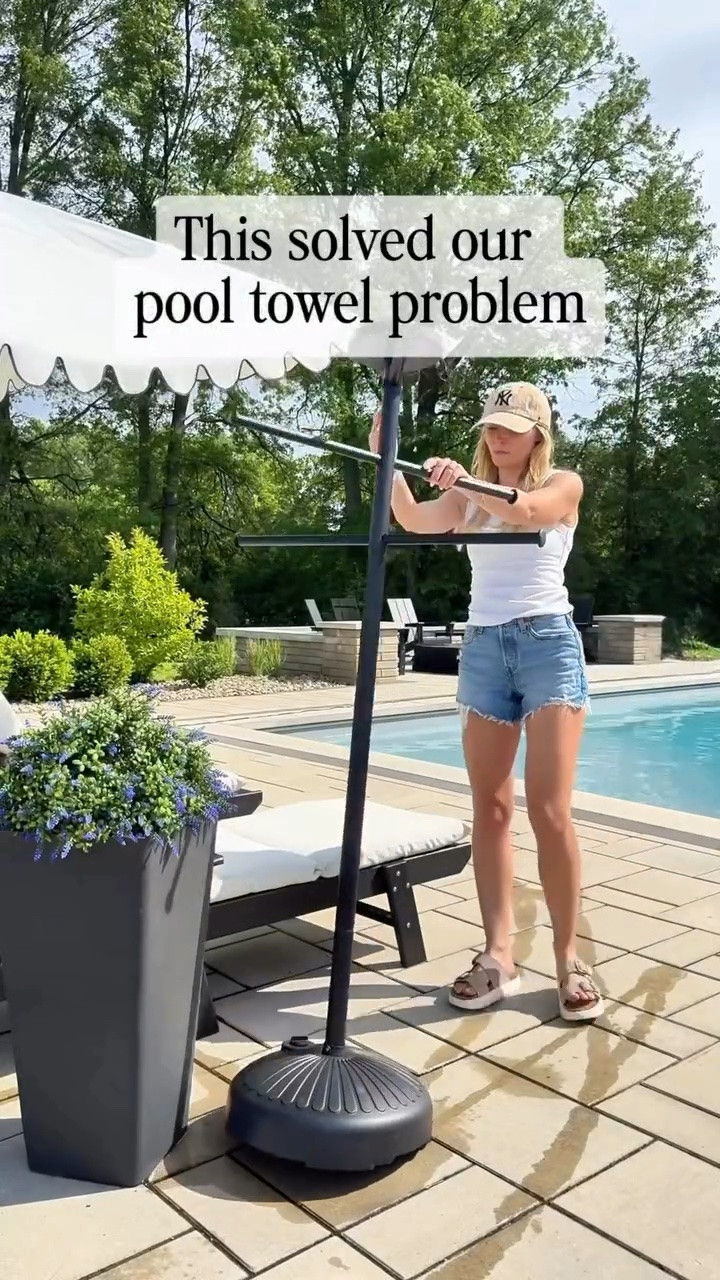 This solved our pool towel problem 🙌

No more wet towels thrown over chairs, on the ground, or all over the patio. This towel holder is on wheels, so we can roll it wherever we need it for pool days or hot tub nights! 💦

Such a simple find, but it makes our patio feel so much more organized.

#LTKSwim #LTKSeasonal #LTKHome