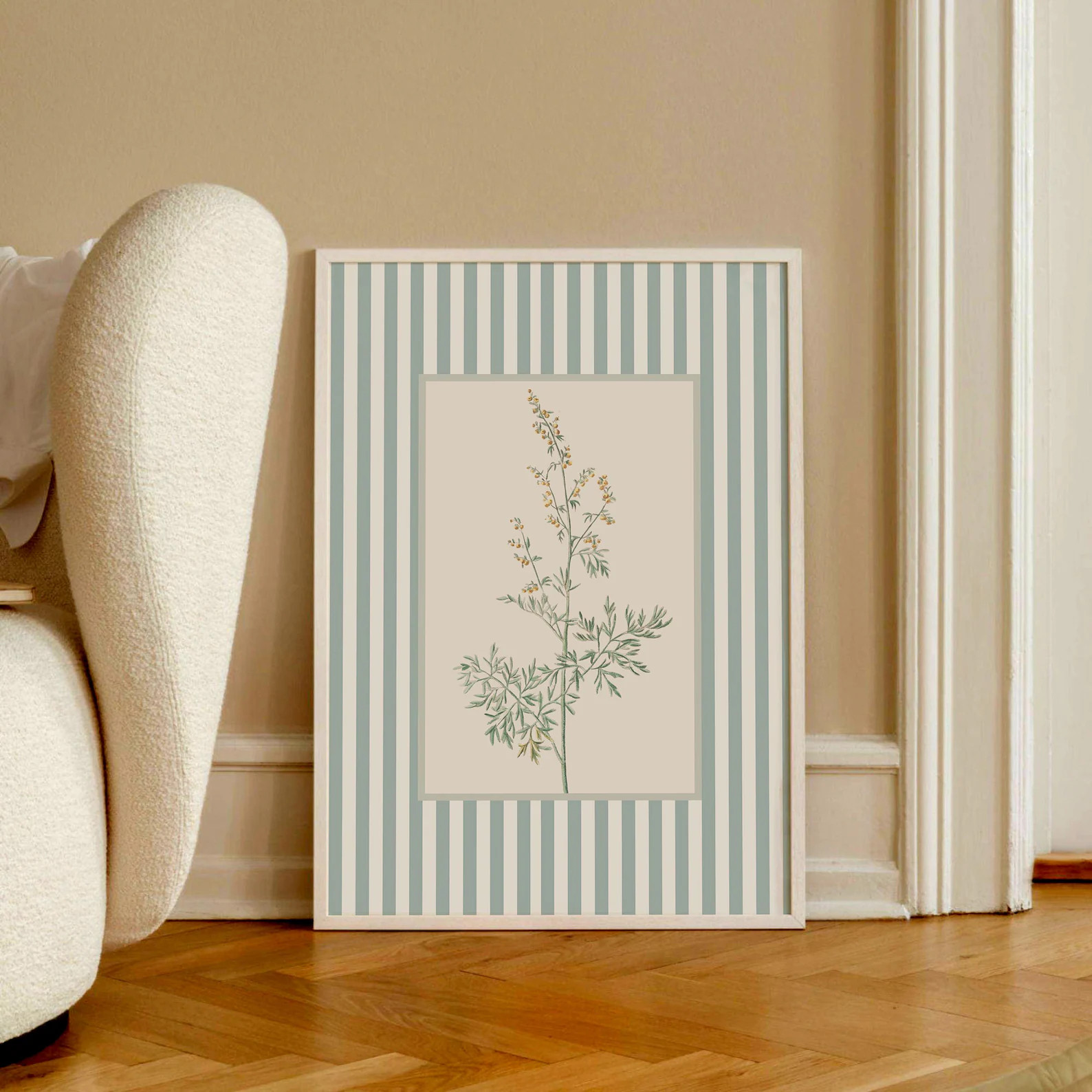 Striped Botanical Print: Danish Pastel Floral Wall Art - Etsy | Etsy (US)