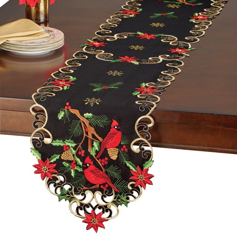 Intricate Cutout Winter Cardinals & Pinecones Table Linens | Walmart (US)