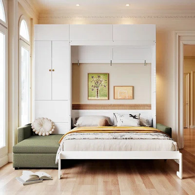 Queen Size Murphy Bed With Built-In Upholstered Sofa And Storage | Wayfair North America