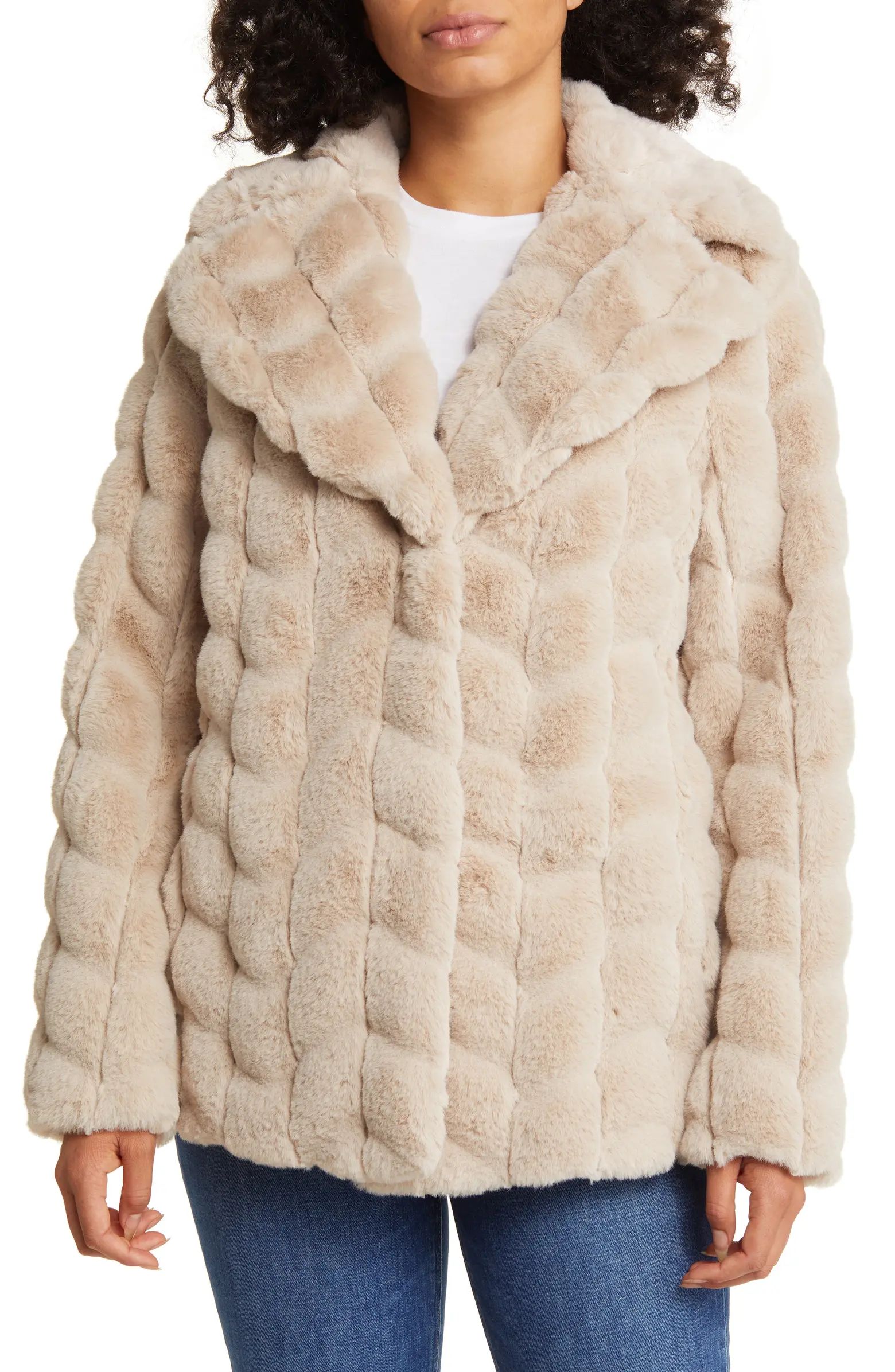 Grooved Herringbone Faux Fur Jacket | Nordstrom