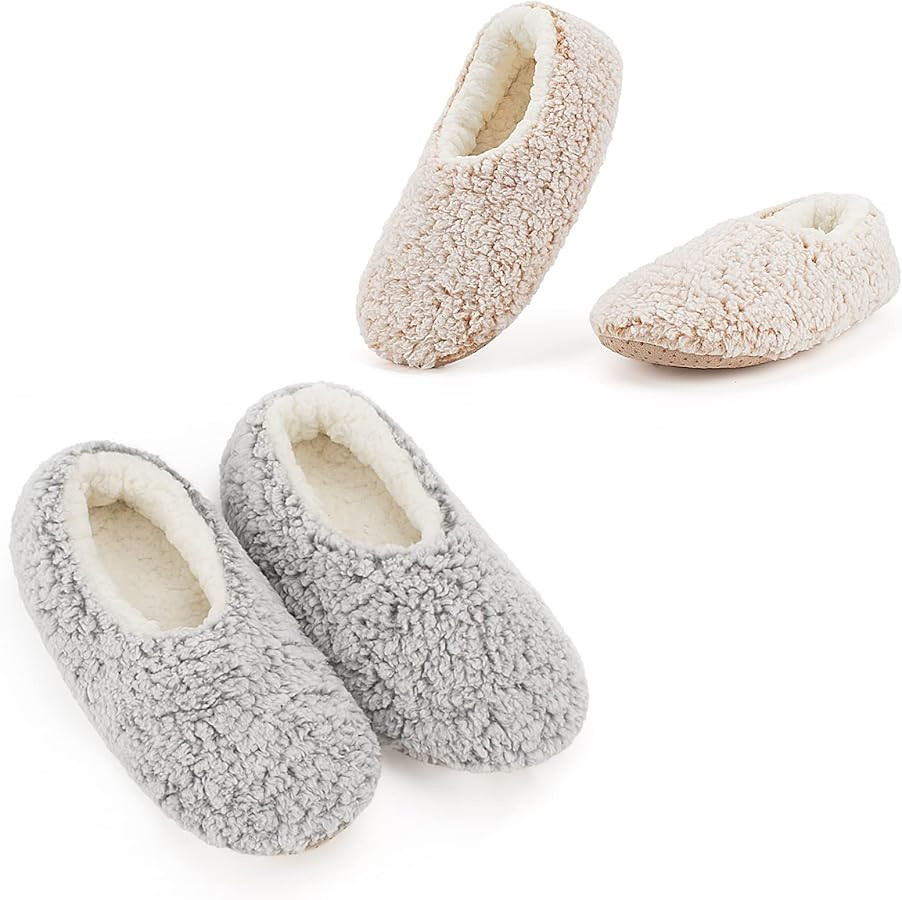 Cozylook 2-Pair Women's Soft Sole Slipper Socks with Grippers, Thick Warm Cozy Sherpa Lined Home ... | Amazon (US)