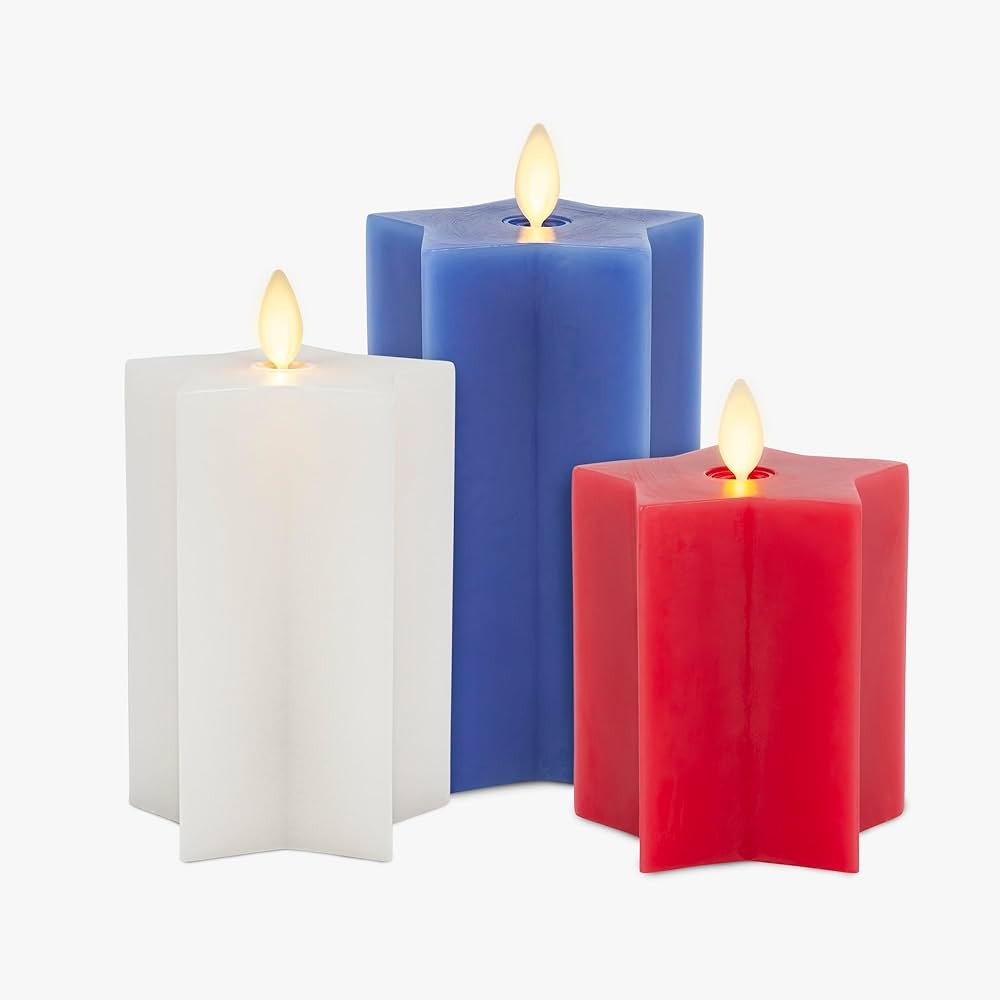 Luminara Americana Set of 3 Red, White & Blue Star-Shaped Flameless Candle Pillars - 3.2" x 4.3" ... | Amazon (US)