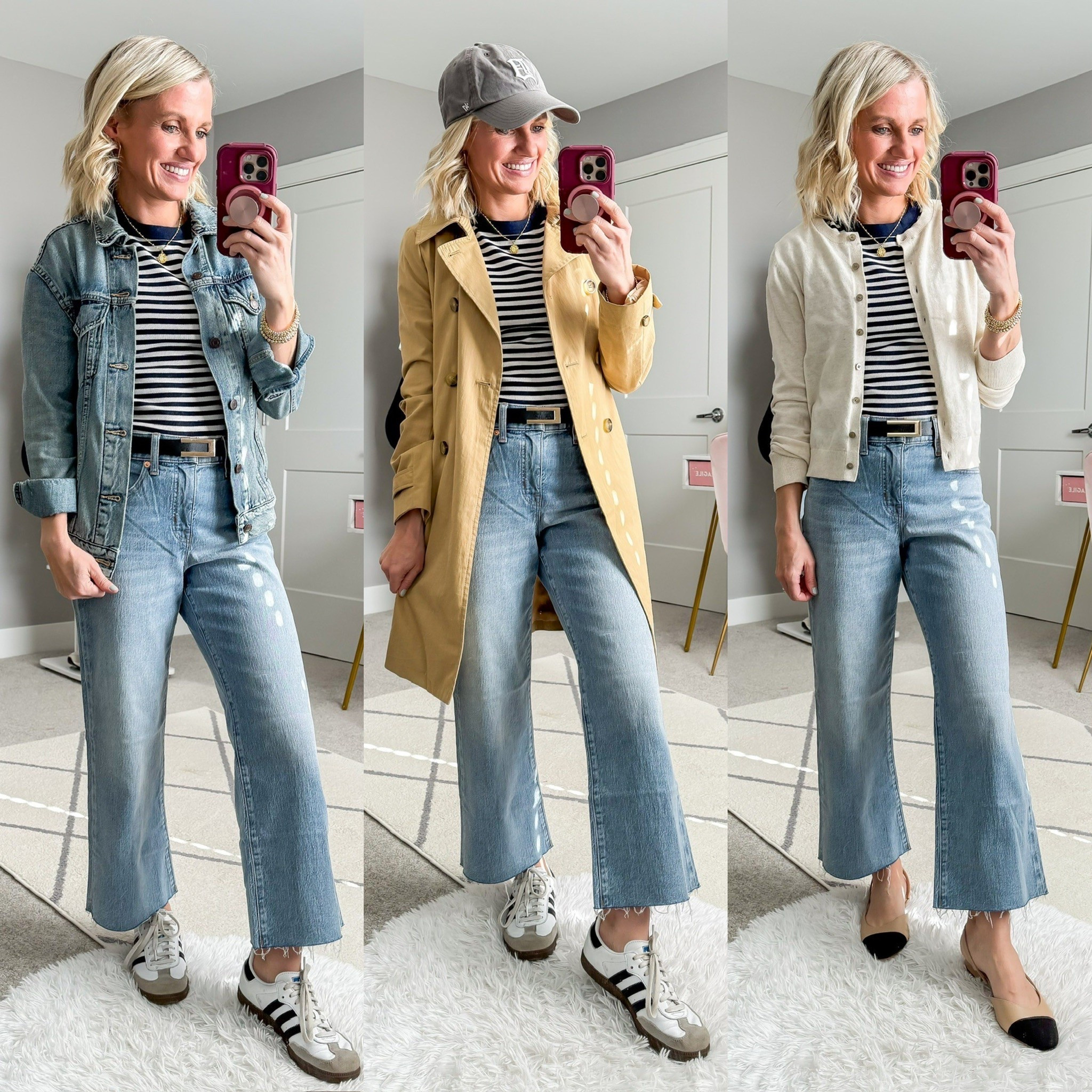 Spring capsule wardrobe outfits with a navy striped shirt and cropped wide leg jeans  

#LTKSeasonal #LTKPetite #LTKStyleTip