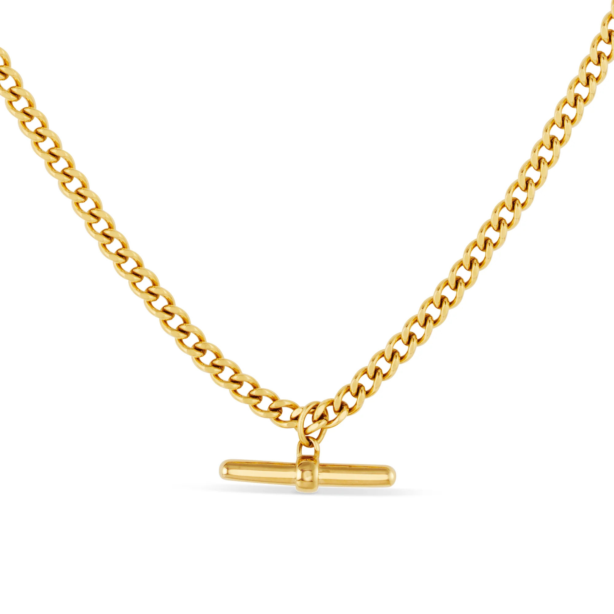Curb Chain T-Bar Drop Necklace - Gold - Orelia | Orelia