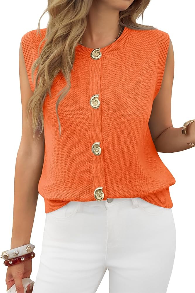 Cicy Bell Womens Cropped Sweater Vest Round Neck Sleeveless Button Up Cardigan Casual Knit Tank T... | Amazon (US)