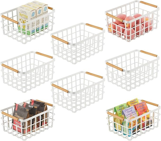 mDesign Metal Wire Food Organizer Storage Bin Basket with Bamboo Handles for Kitchen Cabinets/Pan... | Amazon (US)