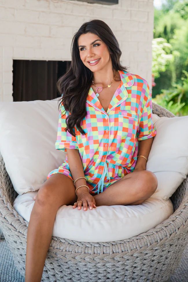 Good To Get Away In Glamour On The Grid Bamboo Pajama Top | Pink Lily