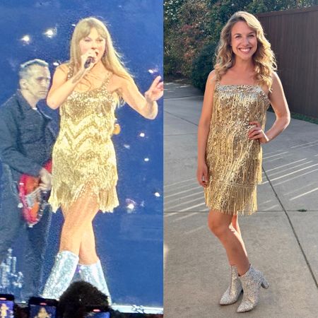 Twinning with Taylor Swift at the Eras Tour is now and forever will be a highlight! ✨ Taylor Swift Concert Outfit Taylor swift concert outfit ideas Taylor swift concert outfit ideas Eras Eras tour Eras tour costume Taylor swift costume Mirrorball Fearless Speak Now Red 1989 Reputation Lover Folklore Evermore Midnights gold fringe dress, gold dress, fringe dress, rhinestone boots, rhinestone booties, rhinestone cowboy boots, rhinestone cowgirl boots

#LTKshoecrush #LTKFind #LTKFestival