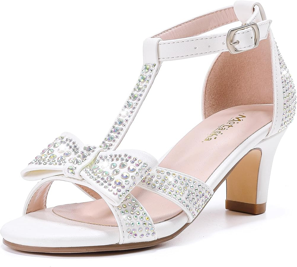 Girls Heel Sandals Dress Pump Open Toe T Strap Rhinestone Sandals Wedding Party Prom Shoes Little... | Amazon (US)