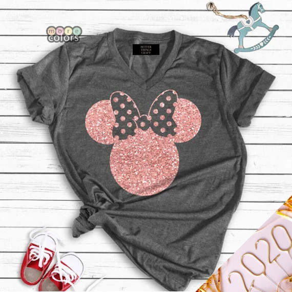 Disney Shirts, Disney Ear Shirt, Glitter Rose Gold Minnie Shirt, Women's Unisex Disney T-Shirt | Etsy (US)