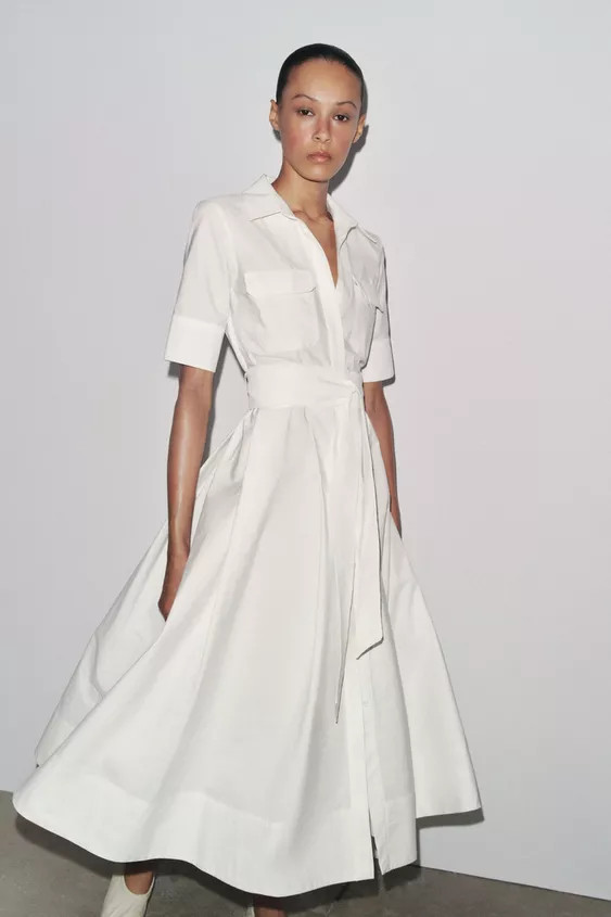 ZW COLLECTION POPLIN MIDI DRESS | Zara US