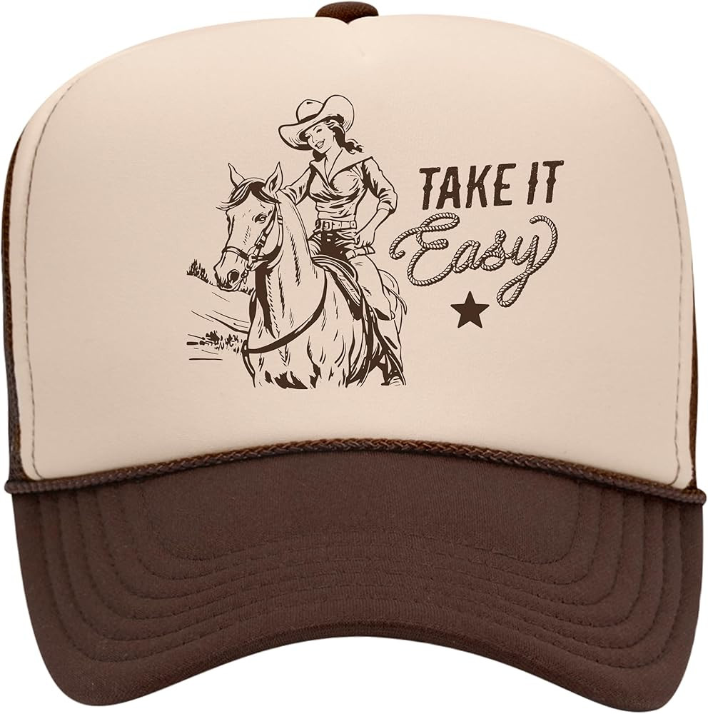 Take It Easy Cowgirl Trucker Hat | Trendy Cowboy Cute Western | Premium Mesh Foam Snapback Hat fo... | Amazon (US)