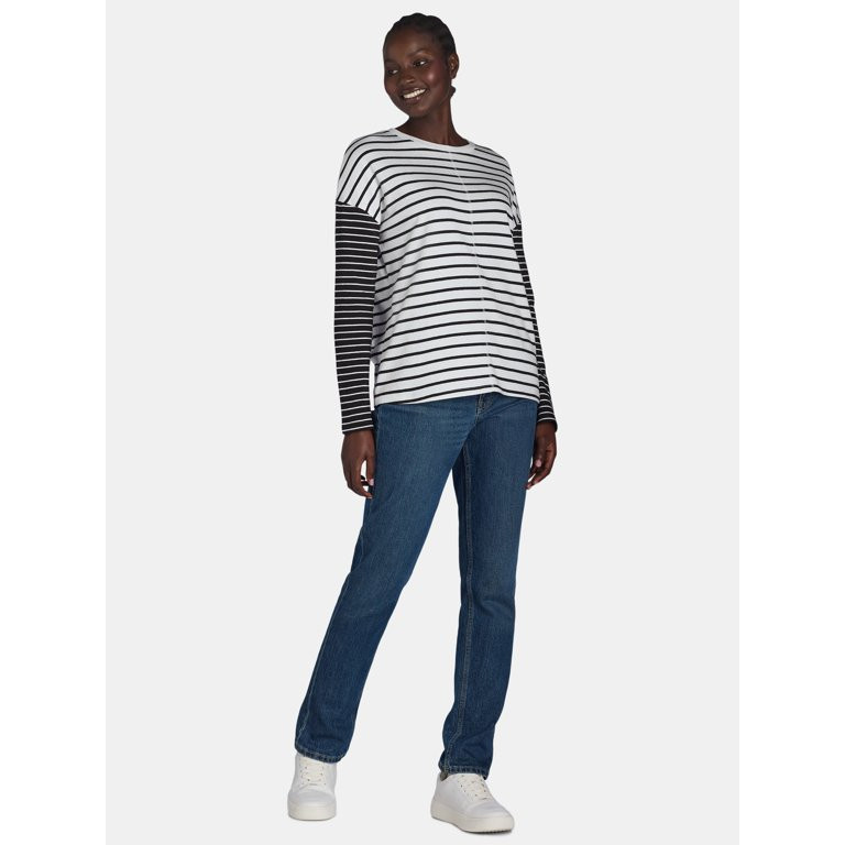 Time and Tru Women’s Cotton Pullover Tee with Long Sleeves, Sizes XS-XXXL | Walmart (US)