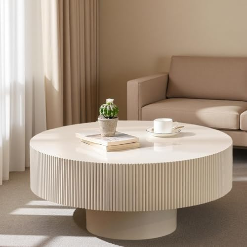 Round Drum Coffee Table White Round Fluted Coffee Table Circle Center Table Pedestal End Table fo... | Amazon (US)