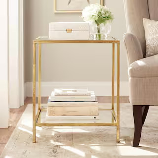 Home Decorators Collection Bella Square Gold Metal and Glass Side Accent Table (20 in. W x 24 in.... | The Home Depot