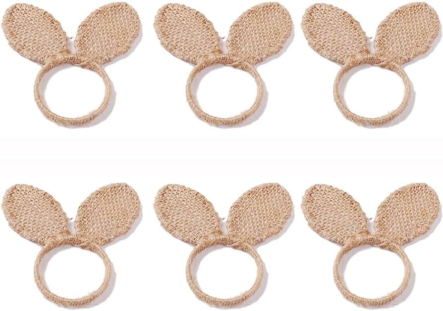 Xidmold Jute Napkin Rings Set of 6, Easter Bunny Ears Napkin Rings Holder Napkin Rings Buckles Di... | Amazon (US)