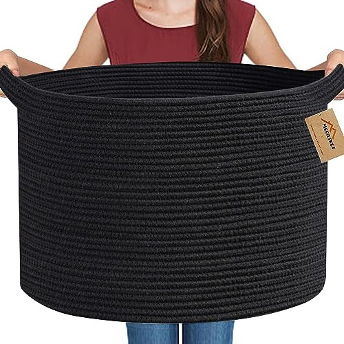 MEGASKET Large Black Blanket Basket, 22" X 22" X 14" Woven Rope Baskets for Storage, Kids Dog Toy Storage Baskets Organizer Bins, Blanket Storage for Living Room, Black Wicker Baskets for Organizing | Amazon (US)