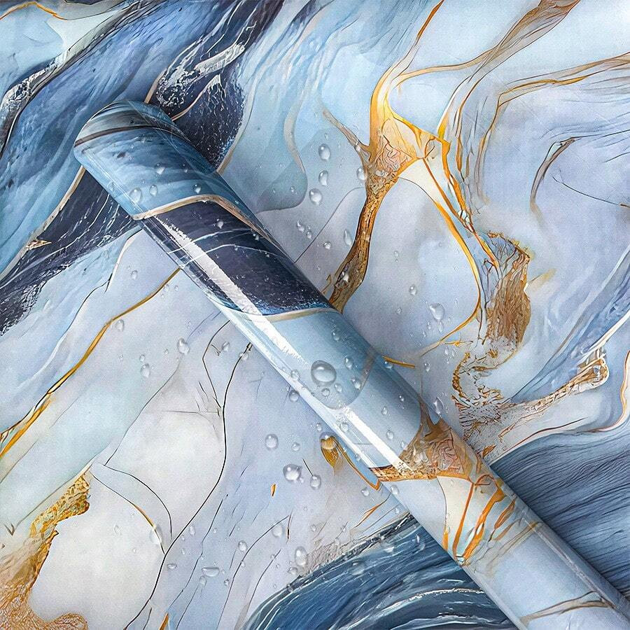 1 Roll Of 1m/3m/5m Luxury White Background Marble Pattern Self-Adhesive Oil-Proof Wallpaper Livin... | SHEIN