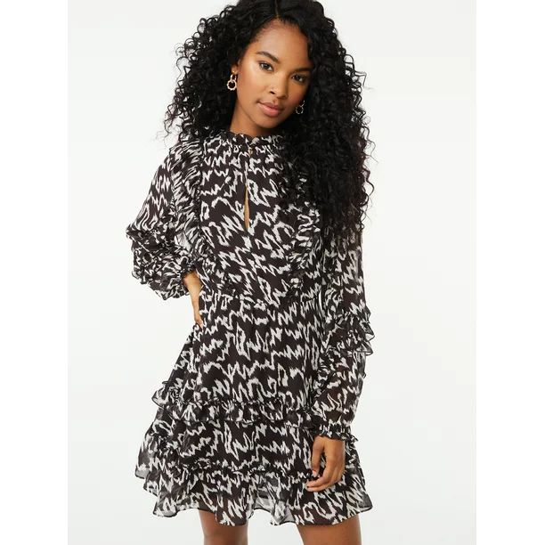 Scoop Women's Long Sleeve Ruffle Mini Dress - Walmart.com | Walmart (US)