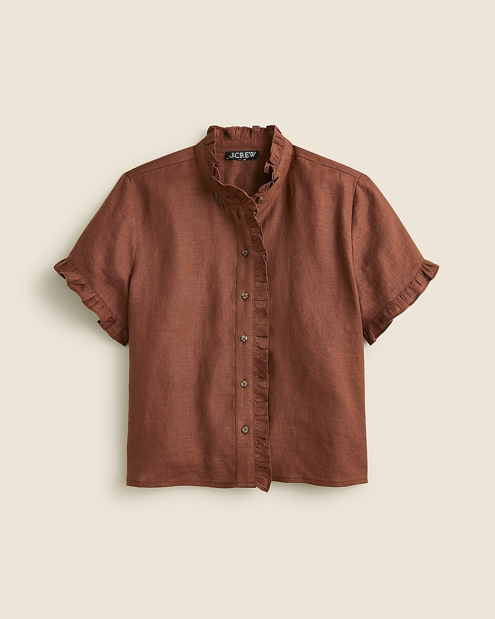 Ruffle-trim button-up shirt in linen | J. Crew US