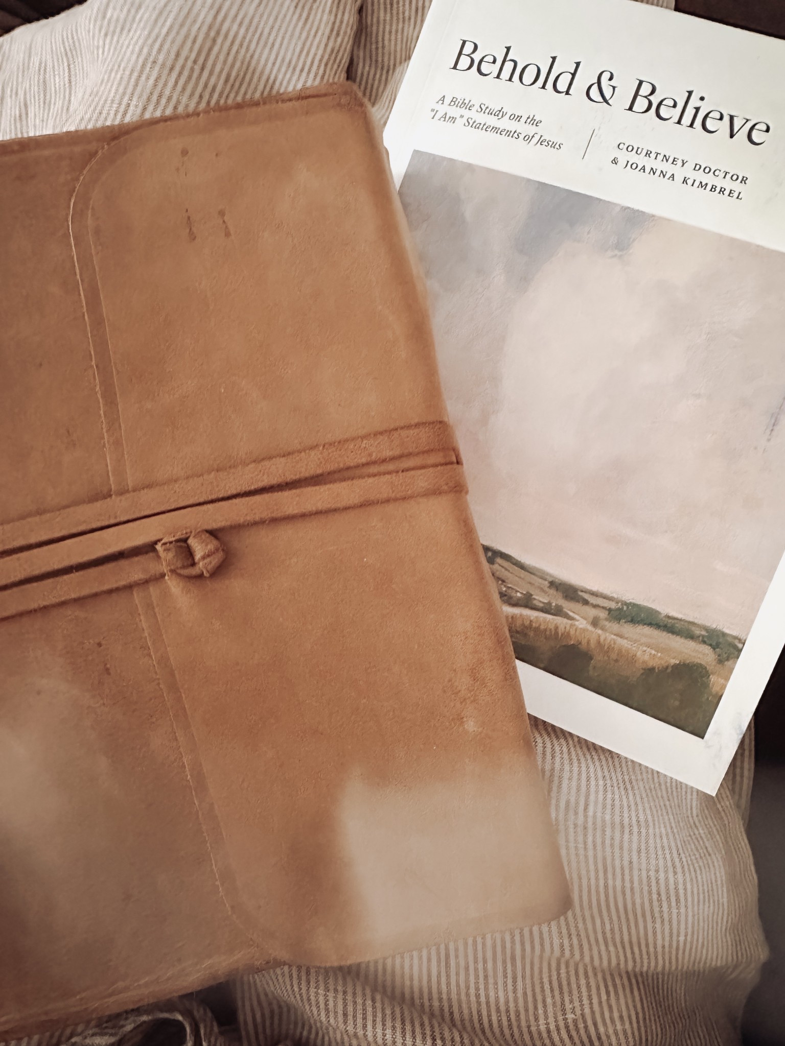 Large print, single column leather ESV journaling Bible. 
Behold and believe devotional/bible study.

#LTKGiftGuide #LTKFindsUnder100