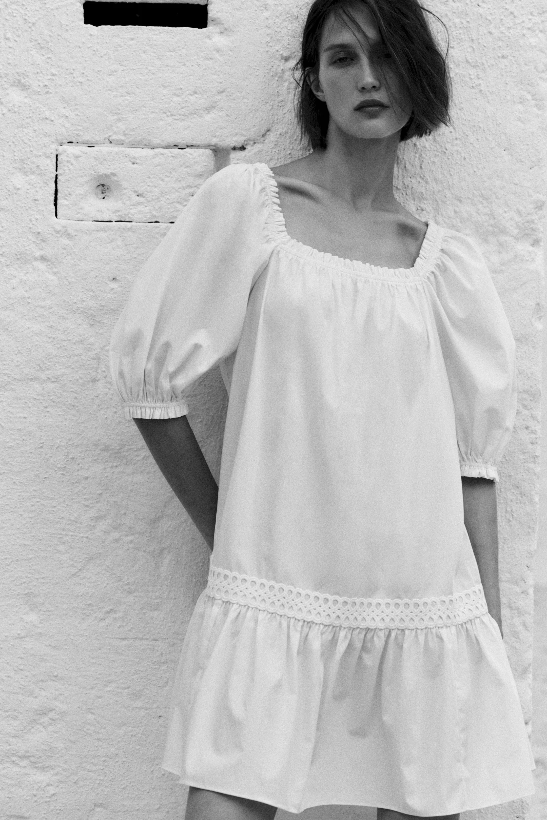 Popeline jurk met pofmouwen | H&M (DE, AT, CH, NL, FI)