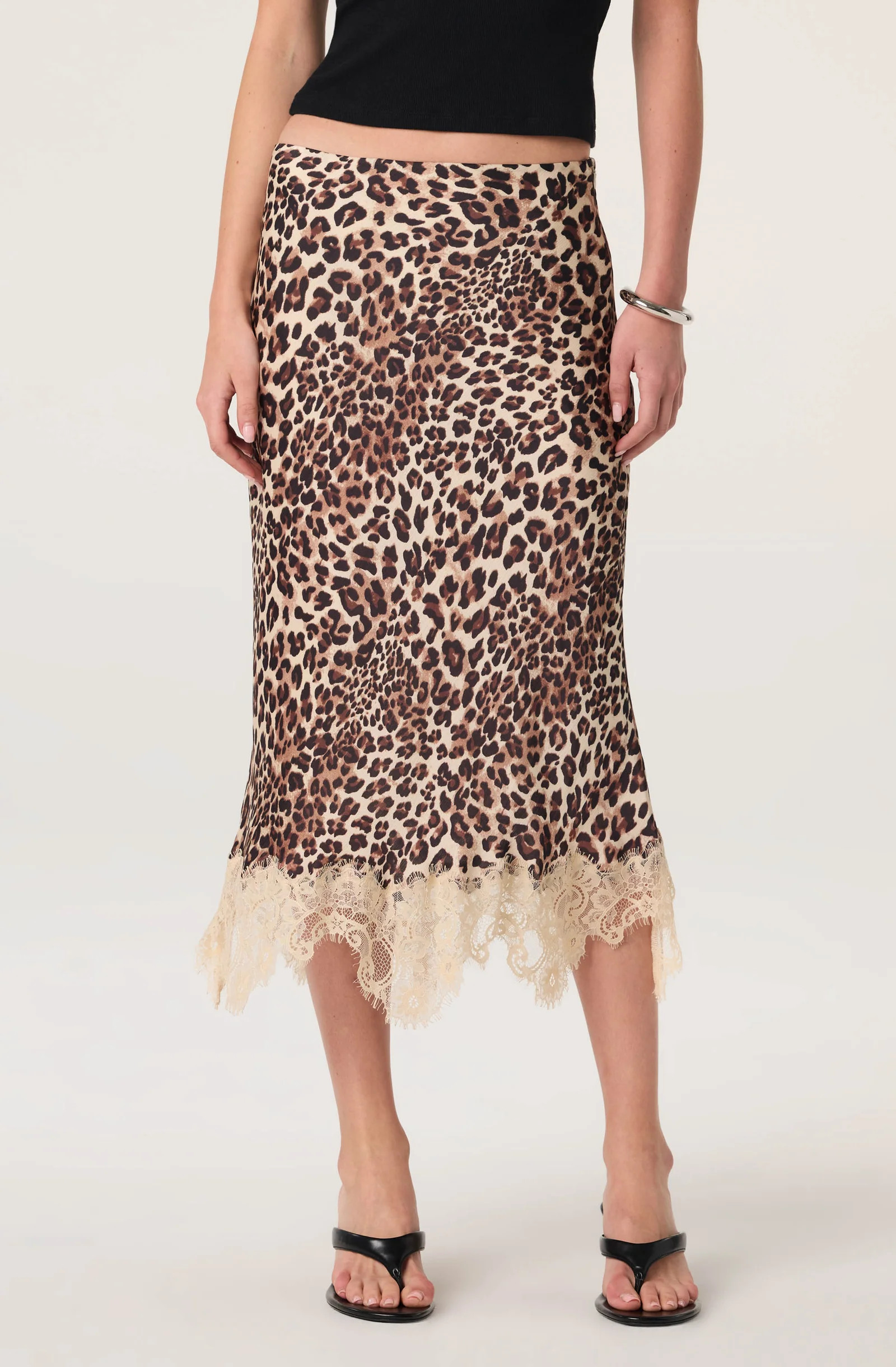 Eilinna Lace Hem Satin Midi Skirt - Leopard print / XS | ASTR The Label (US)