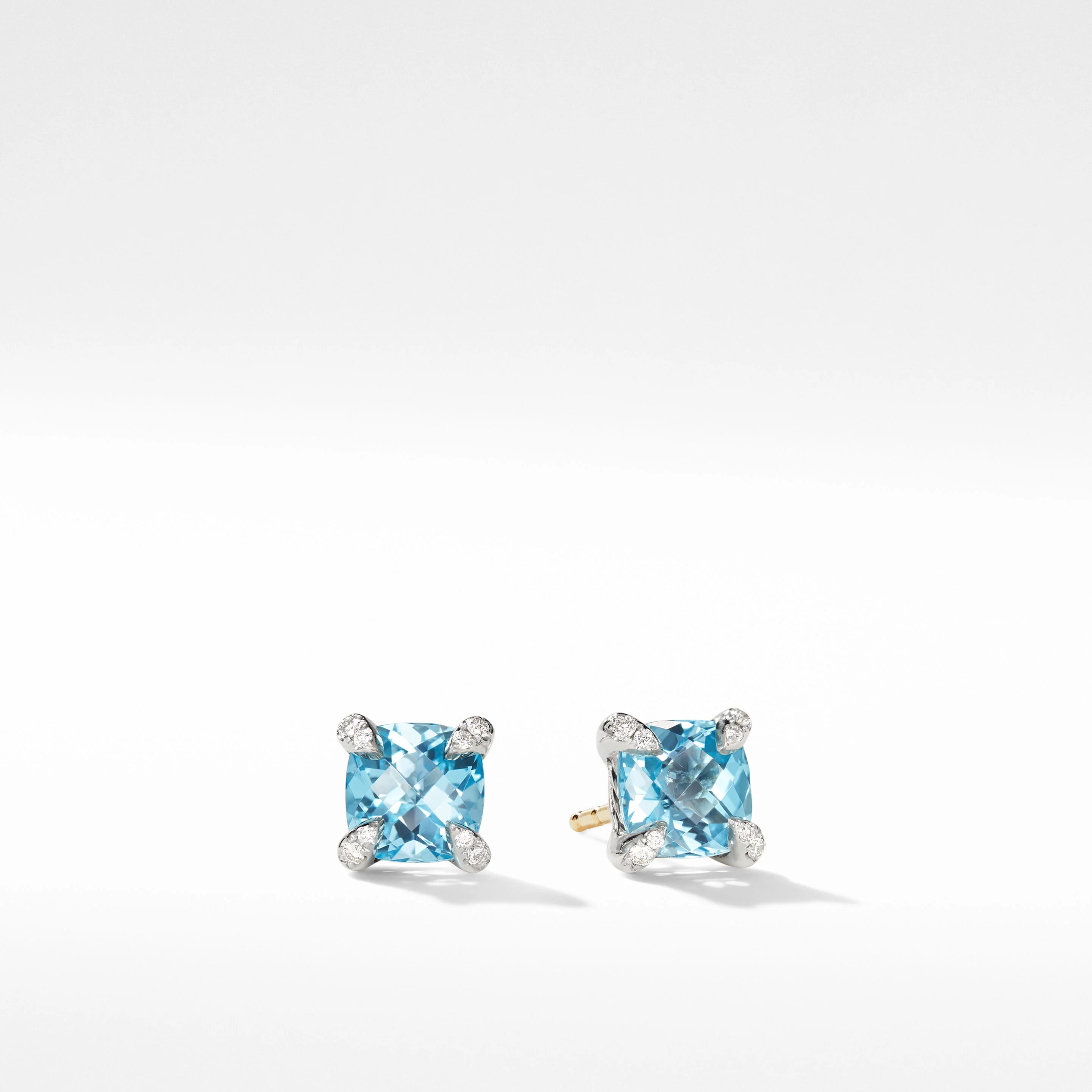 Petite Chatelaine® Stud Earrings in Sterling Silver with Blue Topaz and Pavé Diamonds | David Yurman