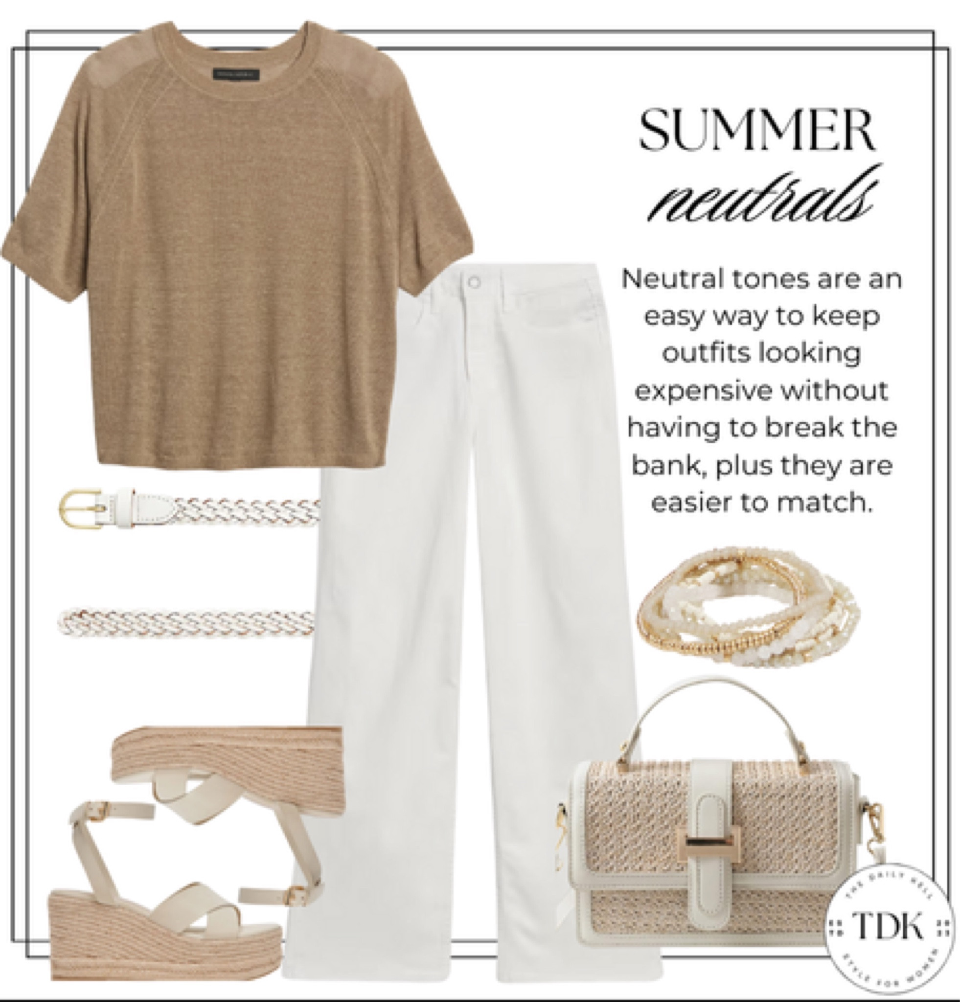 Nothing says sophistication quite like camel and tan.  A neutral outfit that looks elevated and chic  but comfortable.  Out white wide leg denim with a neutral (camel, beige, take) top to recreate this look.  

#LTKFindsUnder100 #LTKOver40 #LTKStyleTip