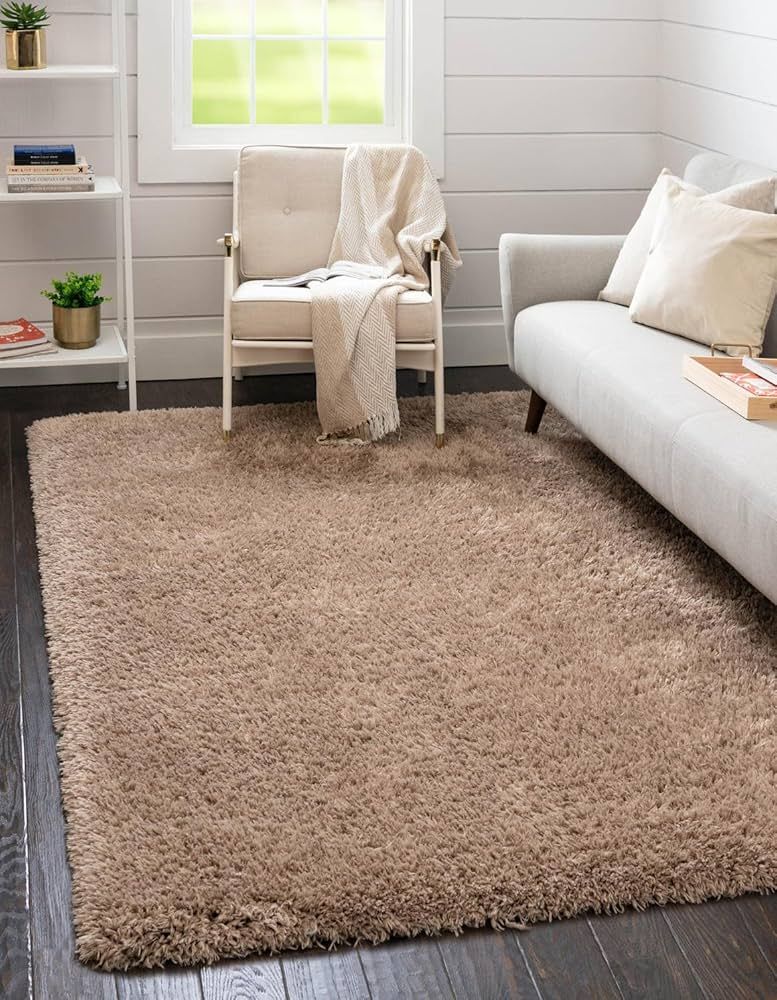 Rugs.com Infinity Collection Solid Shag Area Rug 8' x 10' Khaki Shag Rug Perfect for Living Rooms... | Amazon (US)
