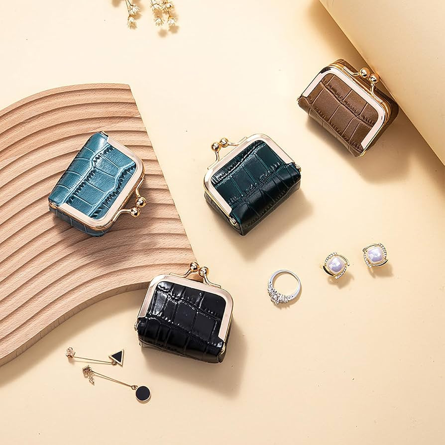 Genuine Leather Mini Jewelry Box & Coin Purse for Women, Travel Jewelry Case with Kiss Lock, Hold... | Amazon (US)