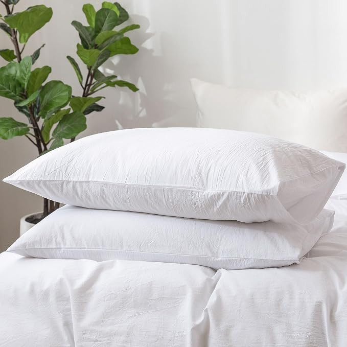 MooMee Bedding Pillowcases Pack of 2 100% Washed Cotton Linen Like Textured Breathable Durable So... | Amazon (US)