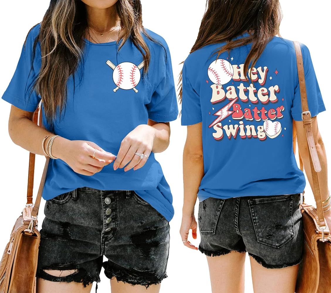 Baseball Shirts Women Game Day Shirt Baseball Heart Graphic Tee Shirts Casual Short Sleeve Tshirt | Amazon (US)