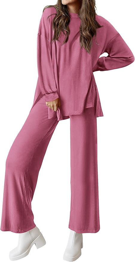 PRETTYGARDEN Womens 2 Piece Outfits Crewneck Long Sleeve Pullover Tops Wide Leg Long Pants Casual... | Amazon (US)