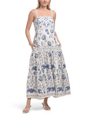 Linen Blend Tiered Floral Midi Dress | TJ Maxx